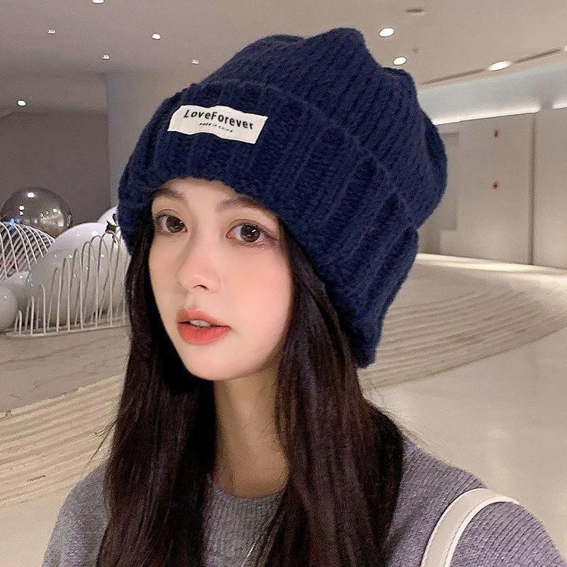 Корейский стиль Бренд Буквенная нашивка Шерстяная шапка для женщин Осень и Зима Японская Универсальная Теплая Вязаная шапка Пара Студент Шапка-пуловер