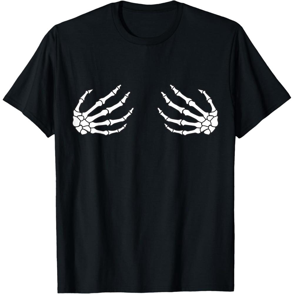 Halloween Women's Boob Skeleton Hand Cotton Men T Shirt