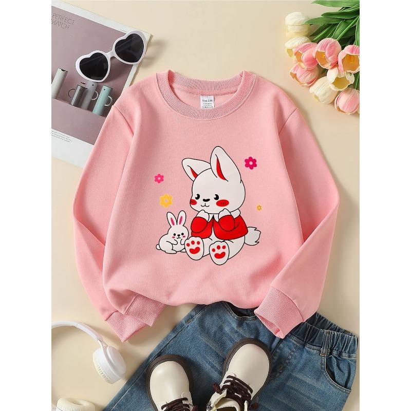European sizes Crewneck Sweatshirt for Kids Featuring an Adorable Bunny with a Bunny And Flowers. Perfect for Sports And Casual Outings
