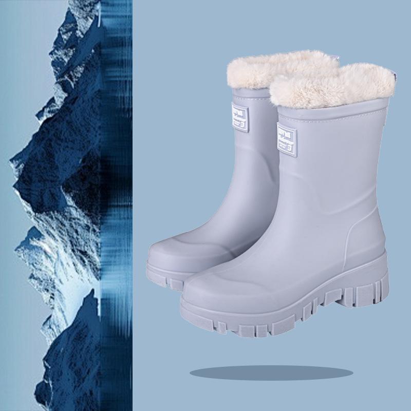 thick-soled women's rain boots medium and high tube new velvet warm fashion rain shoes women's adult non-slip waterproof shoes