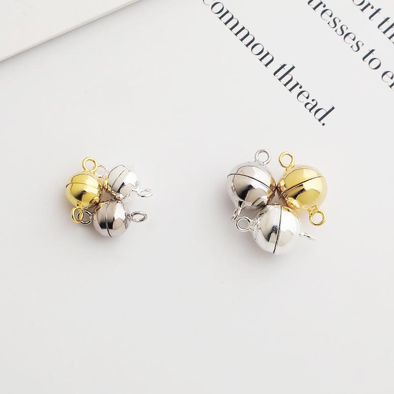 Браслет/Ожерелье из стерлингового серебра 925 пробы ручной работы DIY с жемчугом и гладким сферическим двойным кольцом на магнитной застежке