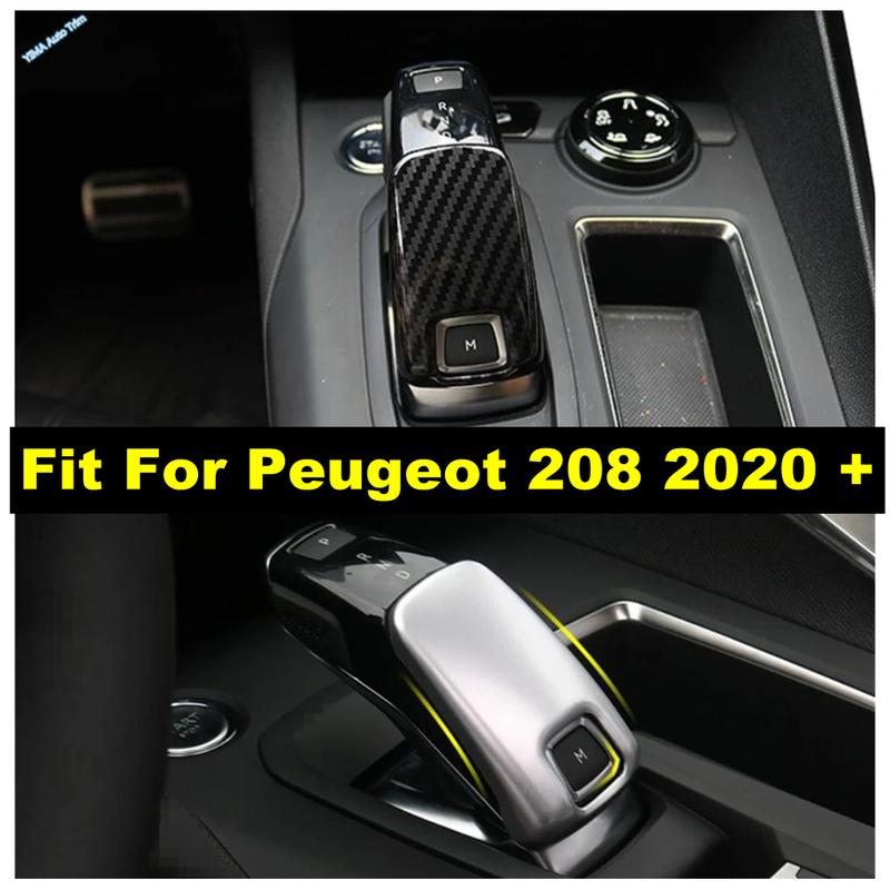 Car Shift Knob Handle Decoration Frame Cover Trim Fit For Peugeot 208 - 2025 Carbon Fiber Look/Matte Interior Accessories