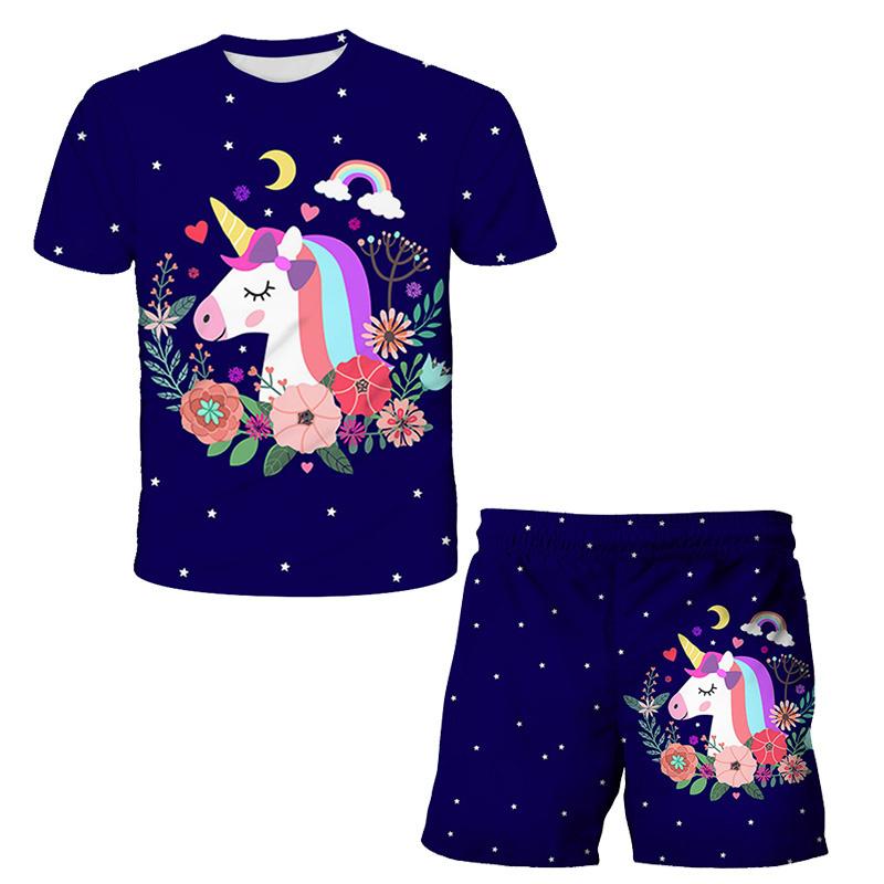 Children Girls Clothes Unicorn Baby Popular Print 3D Lovely Fashion T shirt+Short Pants Set Cartoon T Shirt 2Pcs Kids Suit
