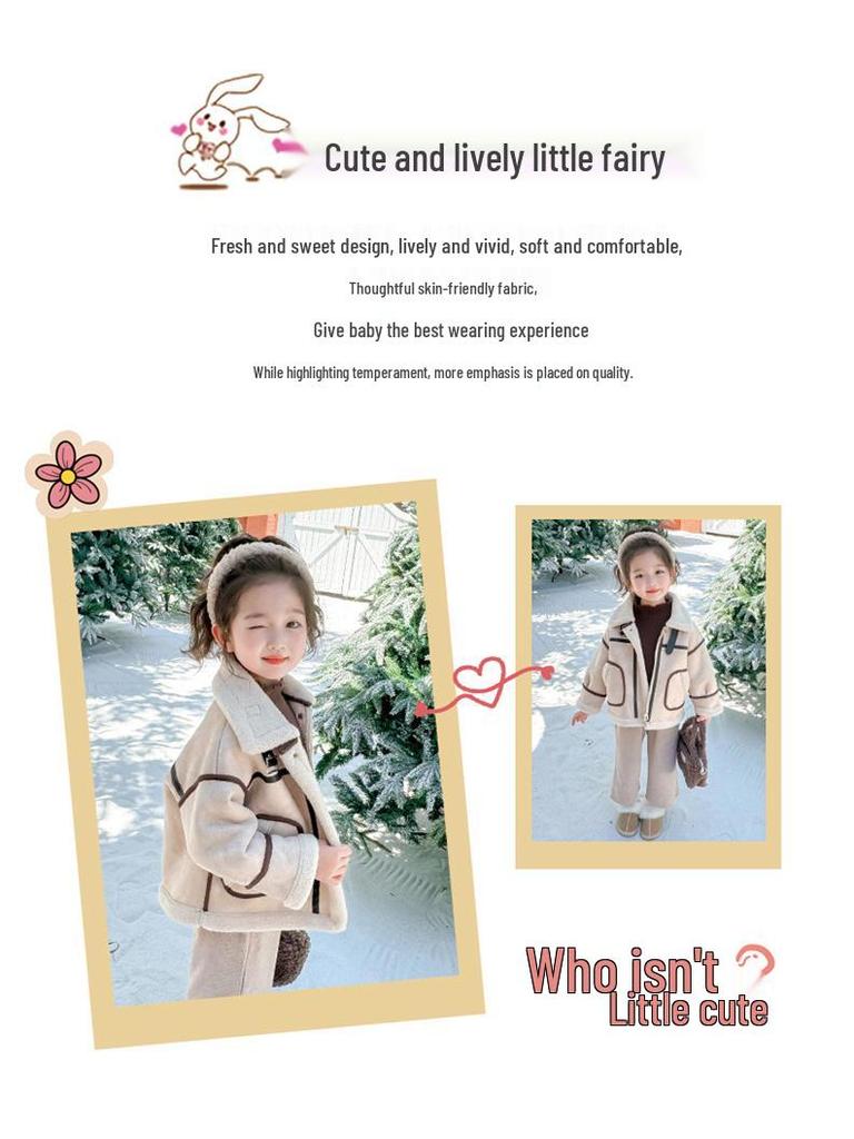 Girls' 2025 Winter Motorcycle Jacket - Velvet-Lined Leather One-Piece