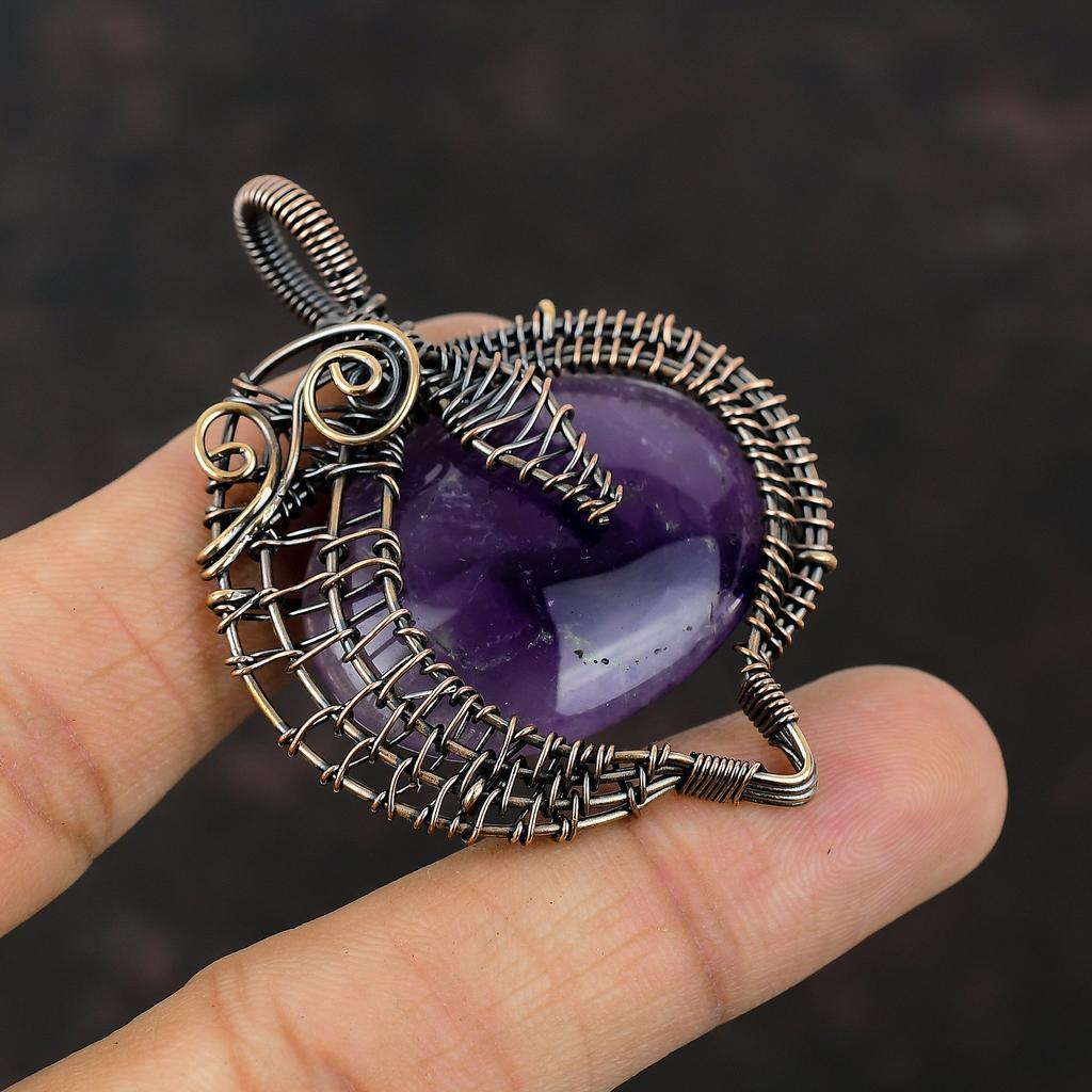 Подвеска со звездным аметистом, обернутая медной проволокой, подвеска с драгоценным камнем, медные украшения, потрясающая подвеска, подвеска ручной работы, обернутая проволокой, свадебный подарок