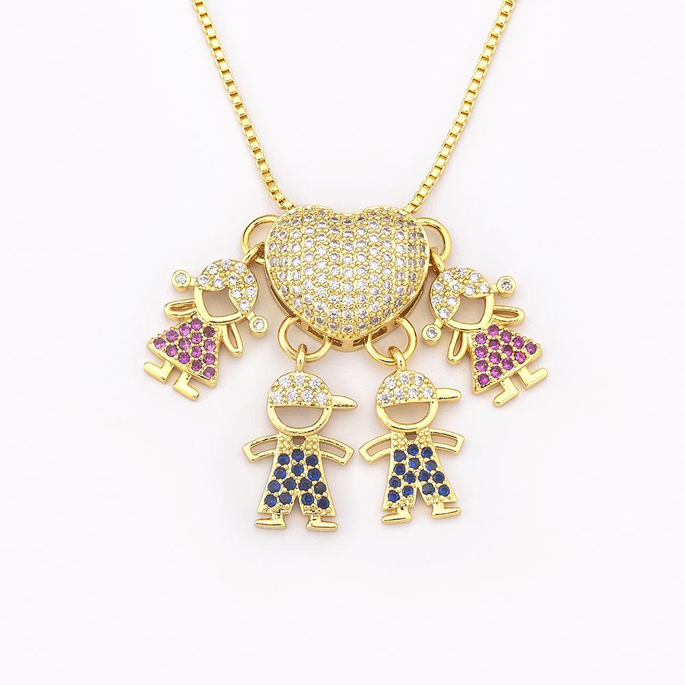 Nidin Fashion Hot Family Member Pendant Necklace Micro-Studded Zircon Love Heart Boy Girl Parent-Child Jewelry Mother's Day Gift