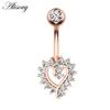 Alisouy 1pc Surgical Steel Crystal Zircon Flower Heart Leaf Bow-knot Dangle Button Navel Piercing Ring Belly Ring Body Jewelry