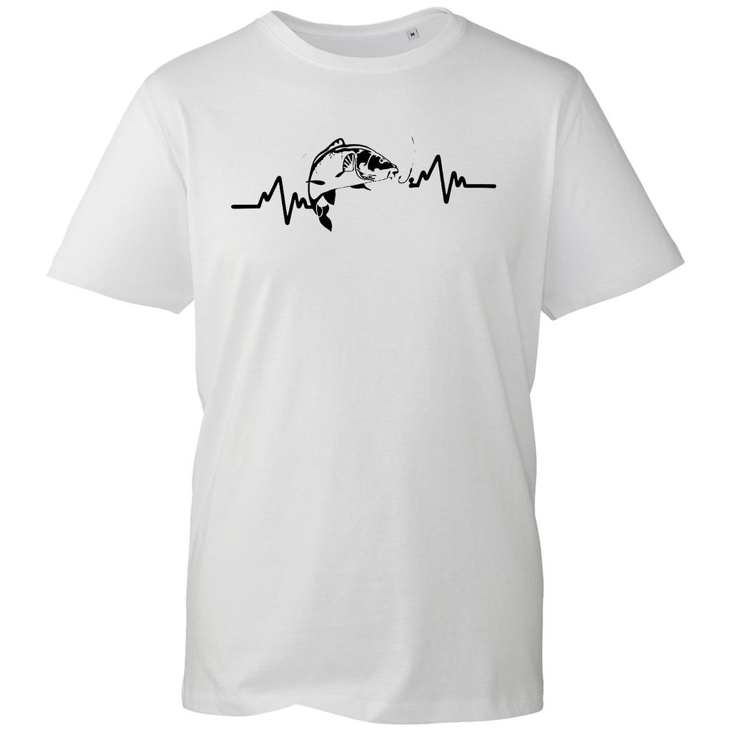 Fishing Unisex T Shirt Bass Fish Heartbeat Graphic Tee Funny Angler Cotton Top
