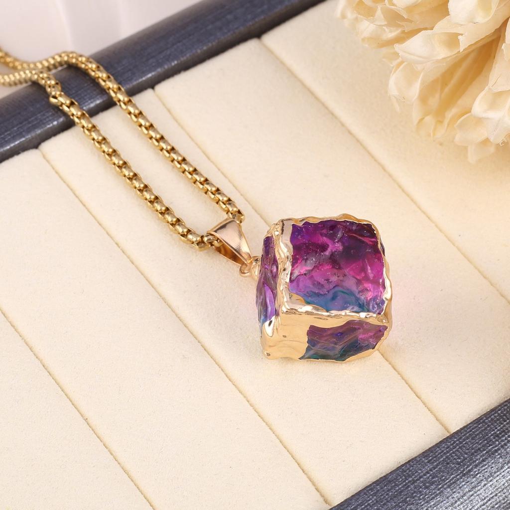1Pc, Reiki Healing Crystal Necklace Pendant, Geometric Style Square Energy Natural Stone Chain Necklaces for Women Men Christmas Jewellery Gifts
