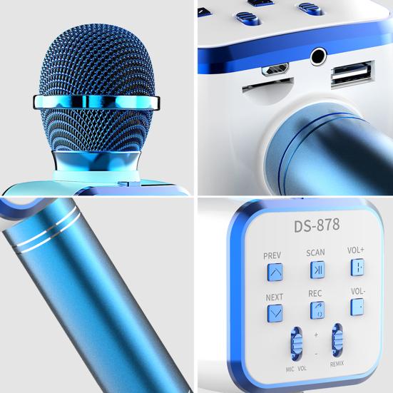DS878 Беспроводной микрофон Пять режимов звука Поддержка USB-накопителя/TF-карты Металл 4 в 1 Совместимый с Bluetooth Конденсаторный микрофон Музыкальный проигрыватель для мальчиков и девочек