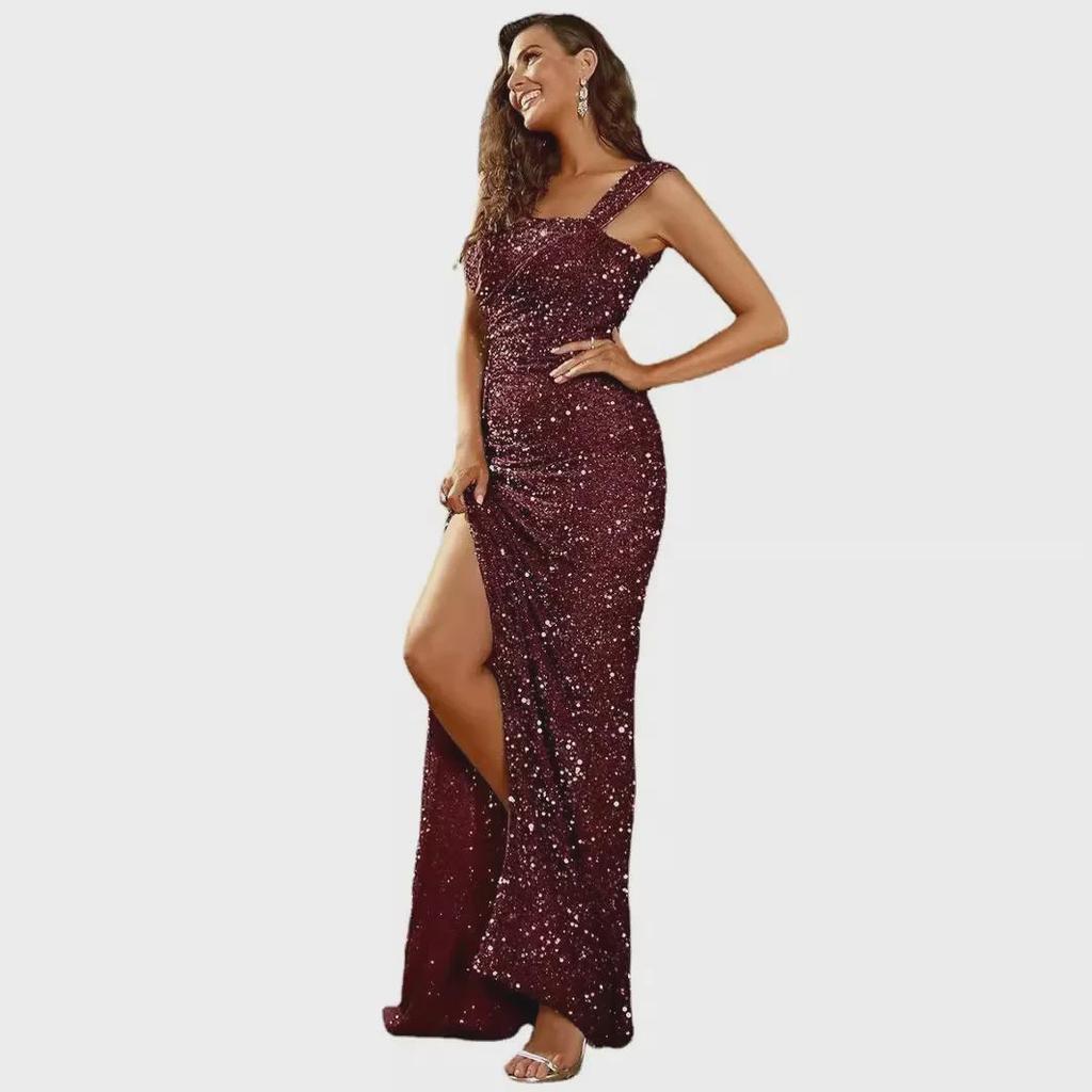 Вечернее бальное платье на одно плечо с пайетками и лентой 2024 года для женщин