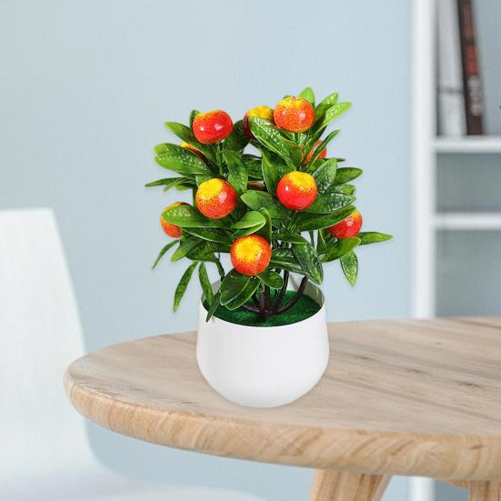 Имитация бонсай, не увядает, никогда не выцветает, устойчива к атмосферным воздействиям, легкий уход, 12 фруктов, искусственный апельсин, персик, фрукты, бонсай, декор для гостиной