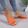 Женские оранжевые тапочки на плоской подошве, сандалии с открытым каблуком, пляжная обувь с круглым носком, повседневная легкая обувь
