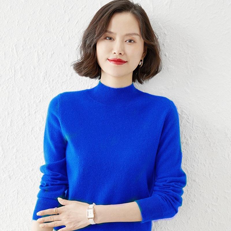 YYFS Женская мода повседневная осень-зима однотонный принт длинный рукав полуводолазка женская одежда шерстяной трикотаж свитера