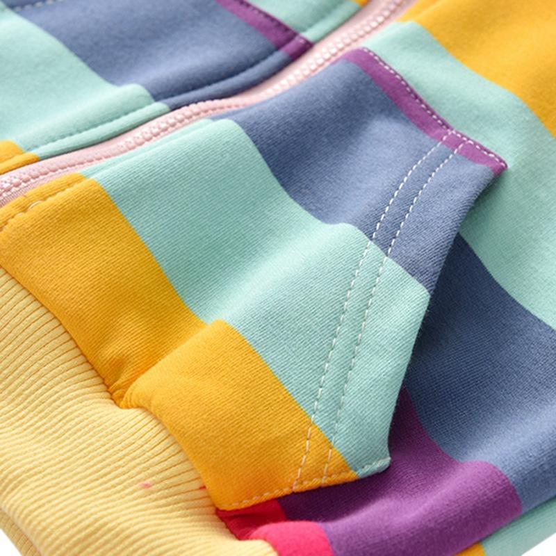 Верхняя одежда для девочек в радужную полоску, повседневная толстовка с капюшоном на молнии, толстовка с капюшоном, детские пальто, наряды, топы