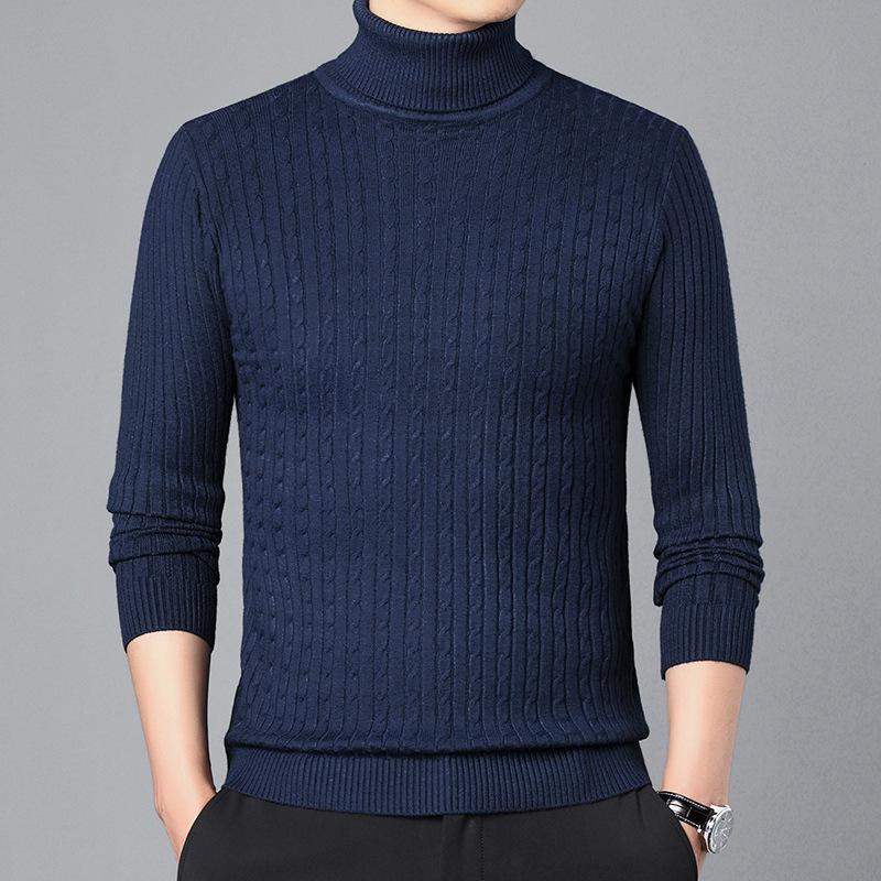Winter Autumn Men's Formal Clohtes Striped Knit Knitwear Turtleneck Sweater For Men Tops Blouse Undershirts Work