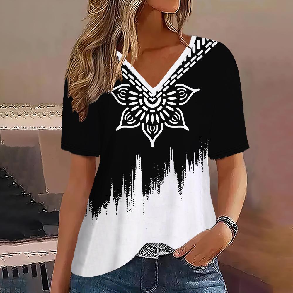 S-8XL Плюс Размер Модная женская футболка с V-образным вырезом и коротким рукавом Футболки Топы Уличная одежда Летний повседневный пуловер Женская одежда больших размеров