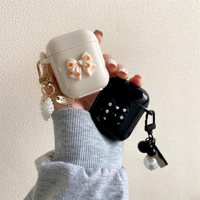 Подходит для чехла наушников Airpodspro Airpods Трехмерный Бант Однотонный Шахматный Жемчужный Силикон