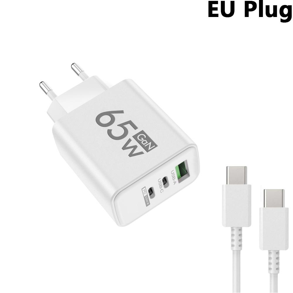 65 Вт GaN PD USB C настенное зарядное устройство 3 порта для iPhone 15 16 14 Pro Samsung S23 Xiaomi QC3.0 EU/US/KR Plug быстрой зарядки телефона адаптер