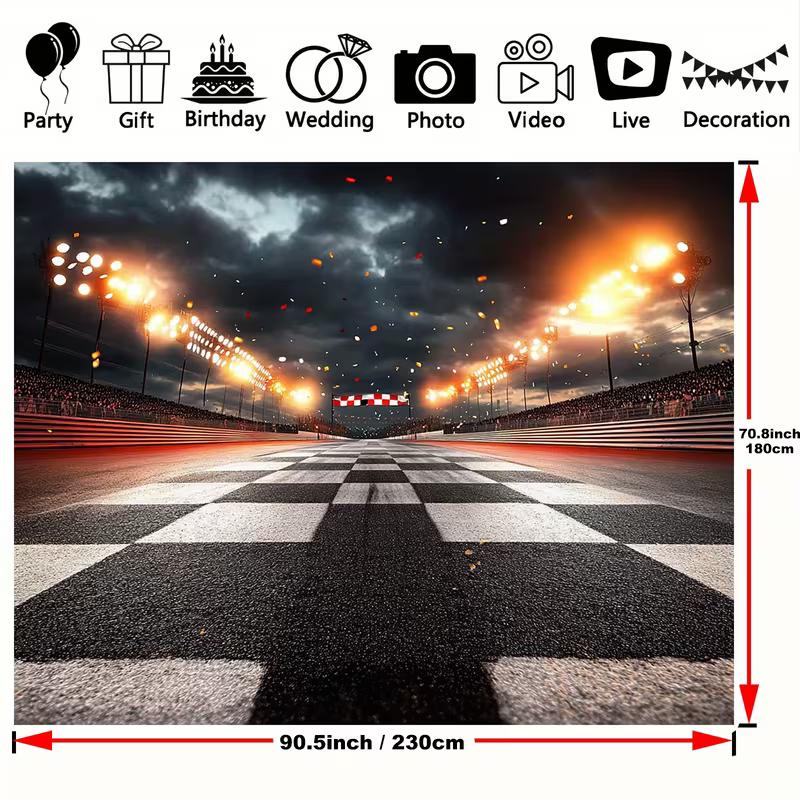 2D Motorsport Finish Line Backdrop, Night Race Track Party Photography Background