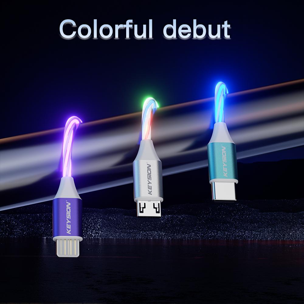 KEYSION 3 в 1 3A кабель для быстрой зарядки Micro USB Type-C провод для зарядки телефона светящийся светодиодный шнур для iPhone Samsung Xiaomi Redmi