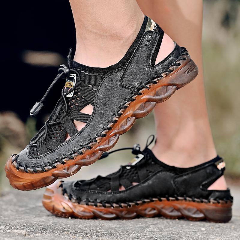 Hot Sale Summer Man Sandals Outdoor Non-slip Beach Sandals Handmade Genuine Leather Oxford Sole Male Shoes Fashion Men Sneakers