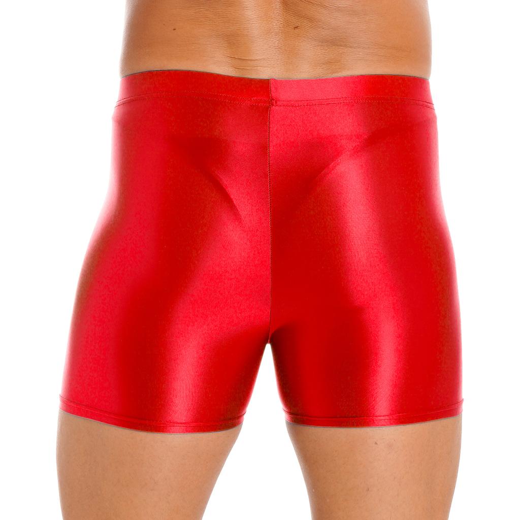 Mens Glossy Stretchy Mid Waist Shorts Sport Yoga Swimwear Sleepwear Casual Compression Leggings