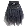 Women Denim Mesh Patchwork Skirt High Waist A Line Asymmetric Frill Tulle Gothic Chic Skirts