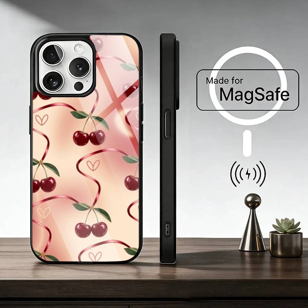 Роскошный винный R-красный вишневый чехол для iPhone 17, 16, 15, 14, 13, 12, 11 Plus, Pro, магнитный с Magsafe, беспроводная зарядка