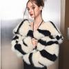 Fur Zebra Pattern Simulation Fox Fur Coat Women's Black and White Stitching Toca Fashion Short Autumn and Winter Fur Coat