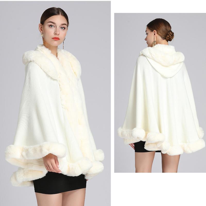 5 Colors Oversize Mantle Winter Faux Fur Collar Poncho Cape Women Batwing Sleeves Loose Cloak Vintage Shawl Wedding Overcoat With Hat