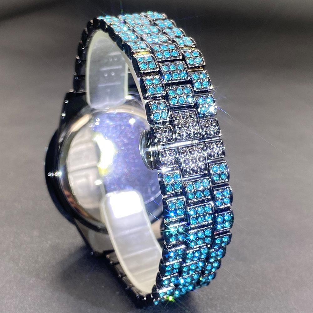 Luxury Diamond Watch for Men Fashion Bling Iced Out Day Date Watches Hip Hop Stainless Steel Quartz Man Clock