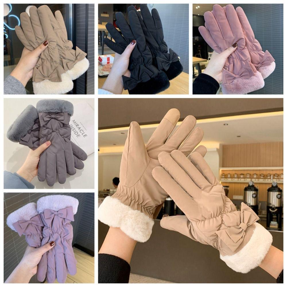 Waterproof Bow Women Gloves Keep Warm Cycling Mittens Fashion Winter Warm Gloves Autumn