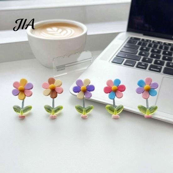 Flower Dashboard Bobblehead 5Pcs Colorful Shaking Car Decor, Resin Rainbow Sunflower Ornament Spring Ornaments with Non Slip Pad, Cute Wobble Head for