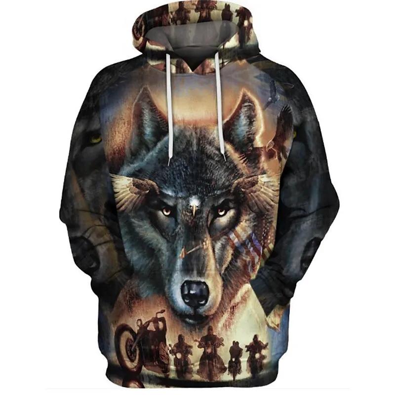 Black and White Wolf Print 3D Men's Hoodies Fashion Animal Pattern Women's Sweatshirts Leisure Essentials Pullover Jackets Coat