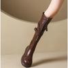 Western Knight Knee High Boots Female Thigh High Boots Black Goth Women 2024 Belt Buckle Zipper Thick Bottom Flats Shoes Ladies