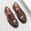 New Men's Shoes Summer British Men's Casual Leather Shoes Lazy One Pedal Retro Fringed Loafers Trendy Shoes