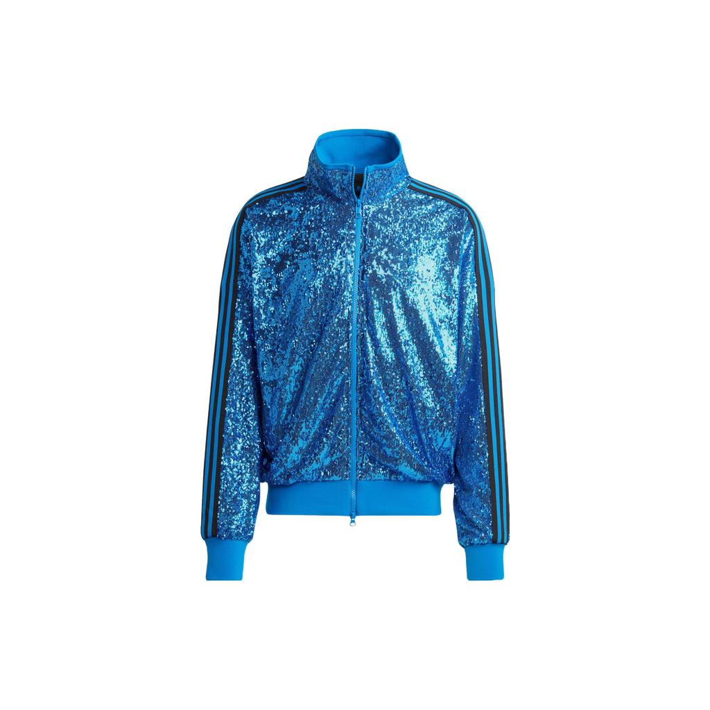 Adidas Originals Trefoil Blue Version Series Logo Stripe Sequin Zip-Up Jacket Men Outerwear Bird-Feather-Blue IA2463