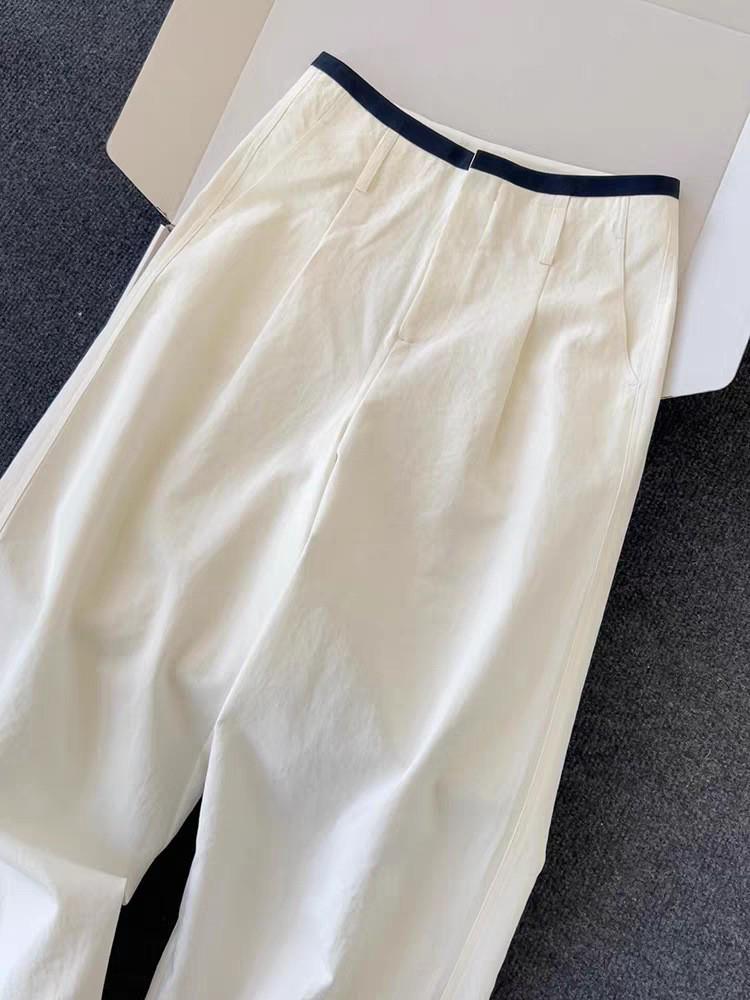 CHAO-Level Casual Wide-Leg Pants for Women: Minimalist Style with Contrasting Waistband and Curved Leg Design