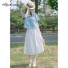 Японская Mori Girl Летняя Женская Белая Миди-юбка с Высокой Посадкой Базовая Повседневная Свободная Хлопковая Юбка Милая Базовая Женская Юбка на Все Случаи Жизни