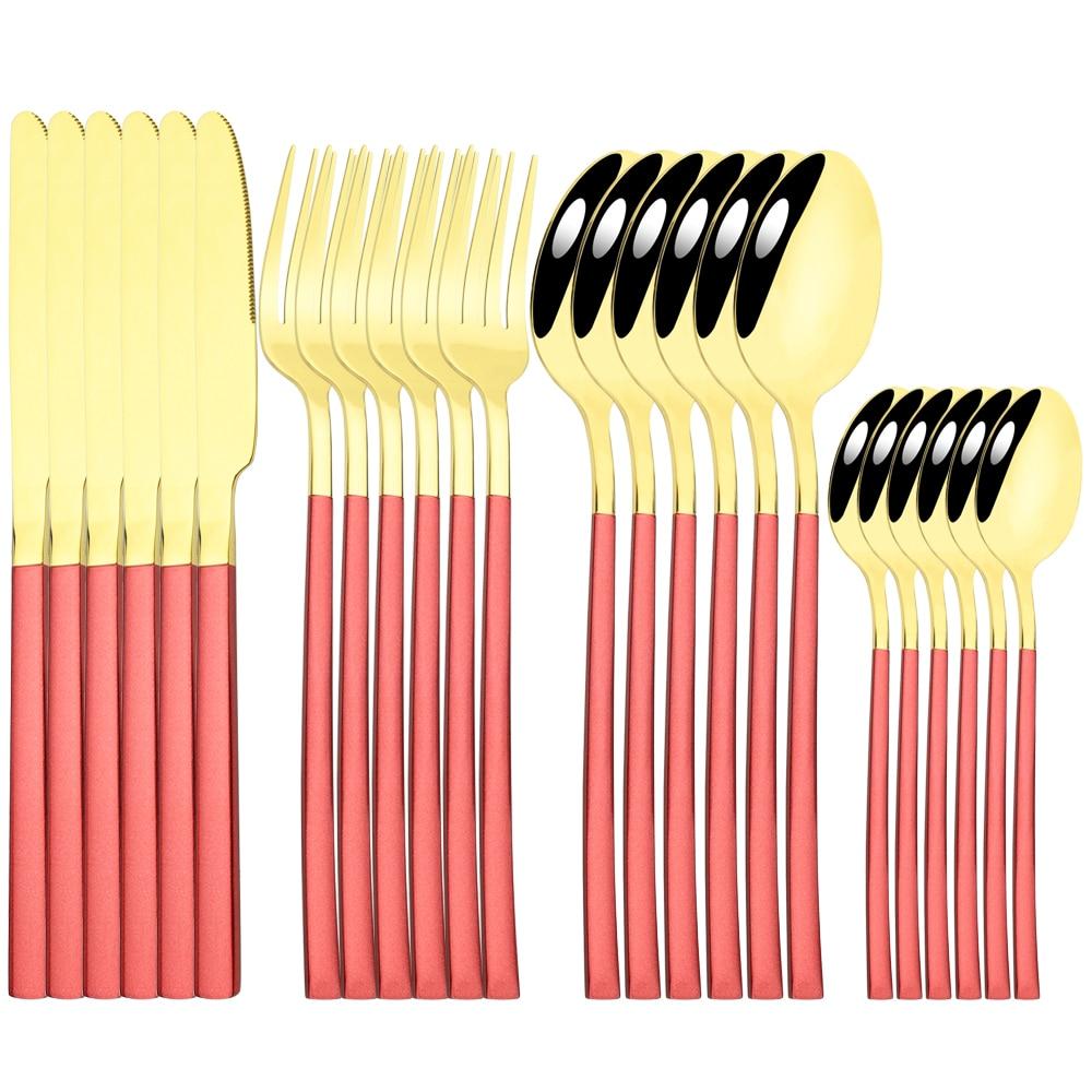 Золотая посуда, ложки, вилки, ножи, столовые приборы, 24 предмета, набор столовой посуды из нержавеющей стали, зеркальная полировка, кухонный набор столового серебра