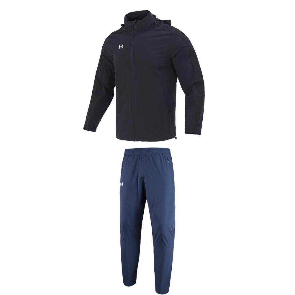 Under Armour Solid Color Breathable Windproof Training Jacket And Versatile Woven Long Pants Casual Sports Set Men Sets 22500408-001+22500706-408