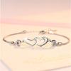 White Gold Plated S925 Silver Double Heart Amethyst Heart To Heart Ladies Bracelet Fashion Jewelry