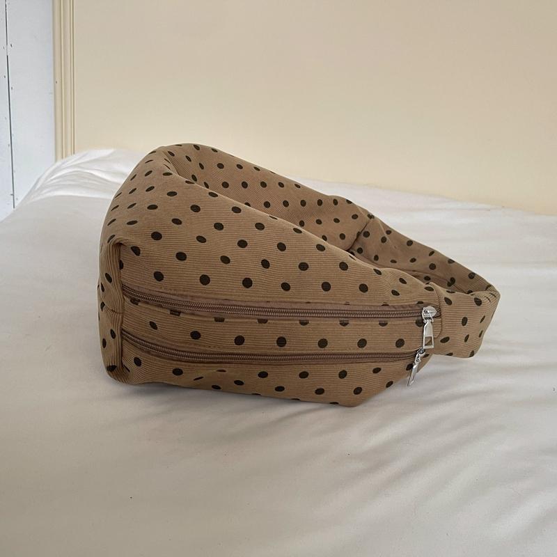 Women Polka Dot Hobo Bag Casual Shoulder Handbag with Multi Zipper Pockets Corduroy Bag
