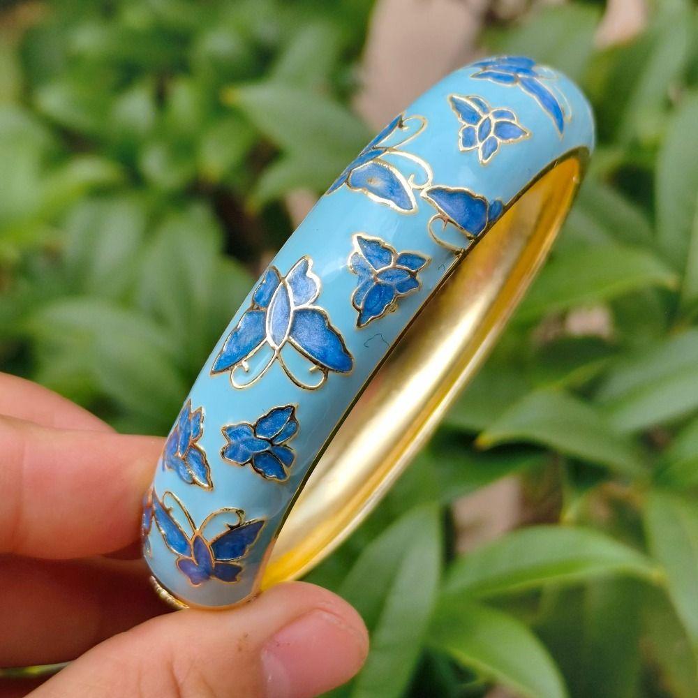 1.4cm Butterfly Enamel Bracelet Enamel Colored Oil Drip Enamel Bracelet Gifts for Women Girl