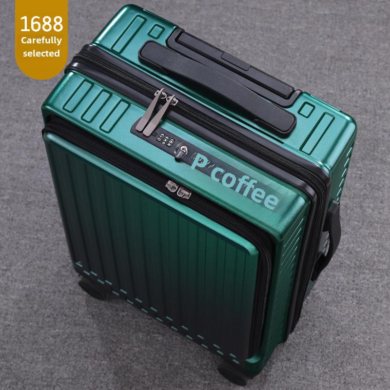 Aluminum Frame Front-Opening Multifunctional Suitcase with Password Lock