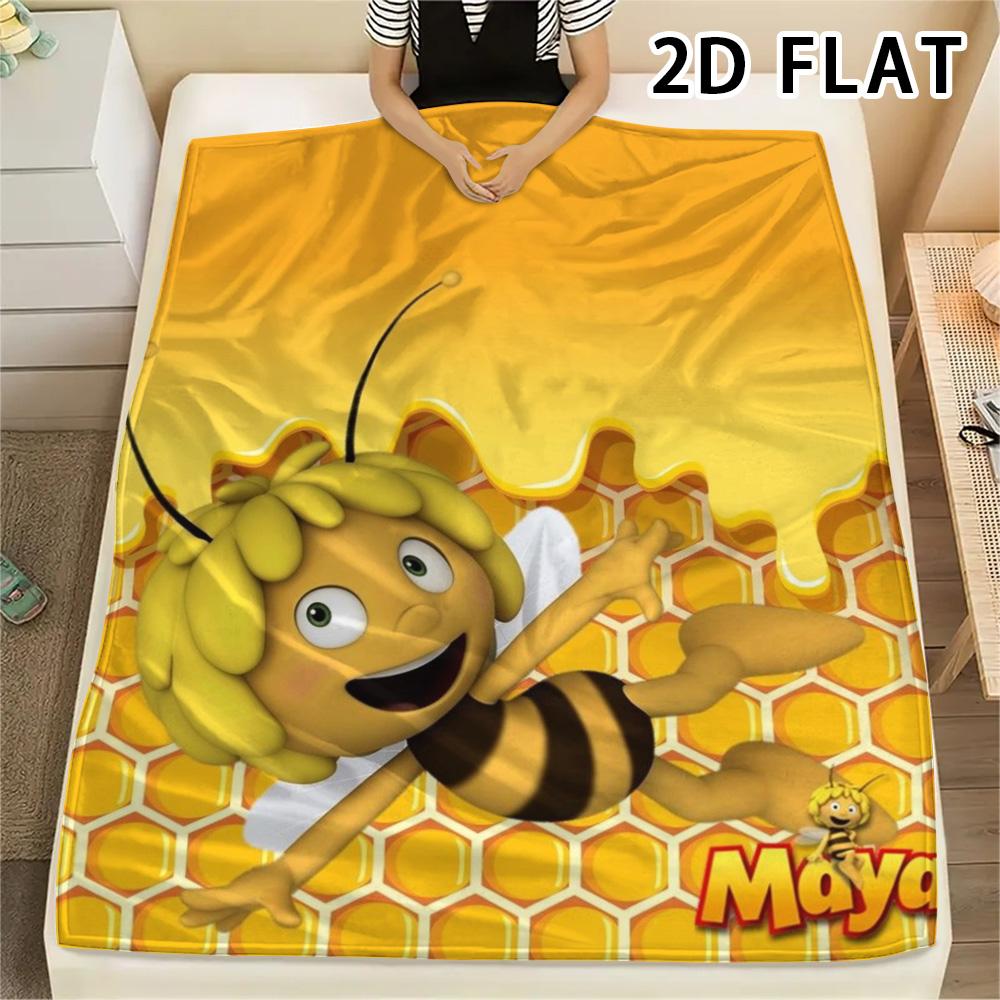 1Pc Bees and Maya Print Flannel Blanket, High quality Comfortable for All Seasons, Home Decor, Warmth and Comfort, Perfect for Christmas Gifts
