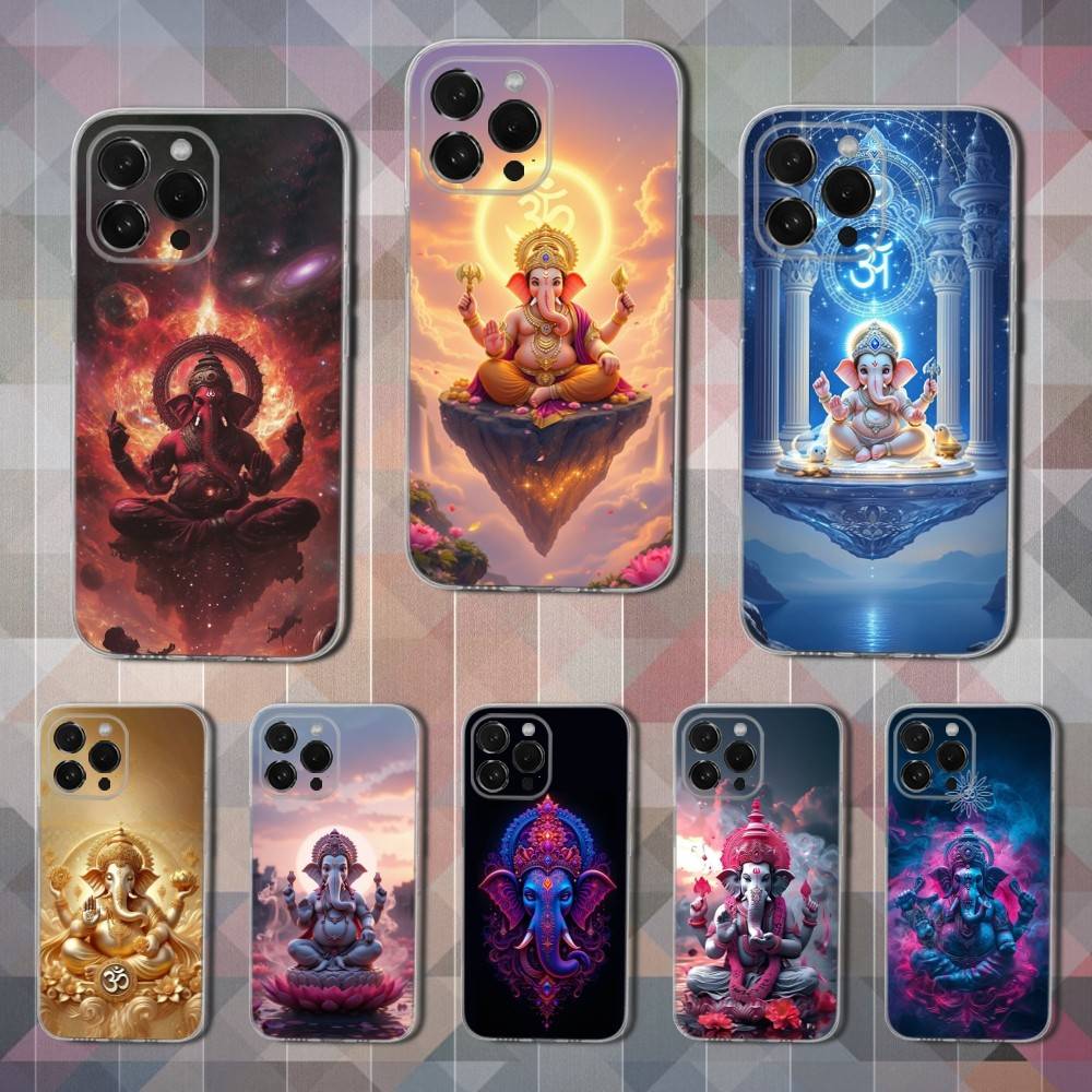 Ganesh Elephant God India Case For iPhone Max,13,XR,SE,12,15,Pro,17,Plus,11,14,16,X,XS,Mini Transparent Soft Cover