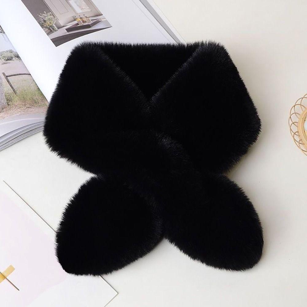 Faux Rabbit Fur Plush Cross Scarf Solid Color Neckerchief Wrap Winter Warm Neck Scarf  Girls