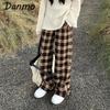 Danmo ретро Harajuku большие клетчатые брюки женские повседневные мешковатые широкие брюки женские Ins подростковая уличная одежда в стиле хип-хоп прямые брюки
